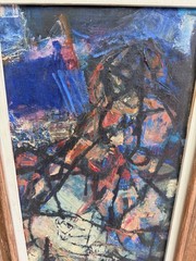 Vintage MCM Abstract Figural Oil Painting Mid Century Modern Art 1960s Signed