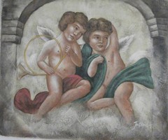 Hand painted and signed Angels‘ portrait art OIL PAINTING ON CANVAS, 20″ x 24″