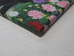 Original painting on 18×24 In. canvas featuring black cats in a flower garden