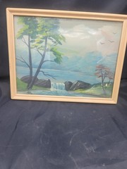 Antique waterfall painting on cardboard 1932/1933
