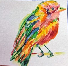 Colorful exotic Bird art Original Painting Signed Nature Lover Best Gift 3.5″x3″