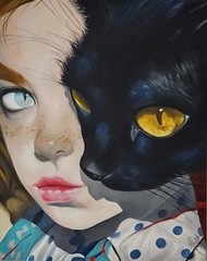 PIKON CAT EYES PAINTING ACRYLIC UNIQUE PAINTING CAT GIRL PORTRAIT ROGER HOUSE New