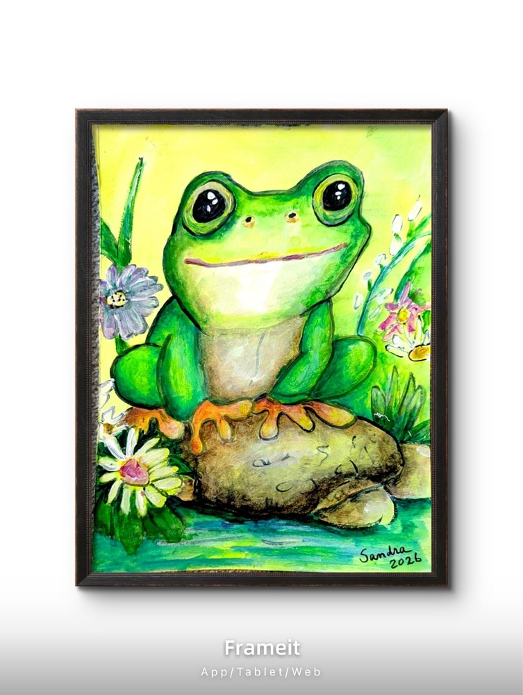 9×12 Funky Frog Art Painting On Paper Original Signed Free Shipping