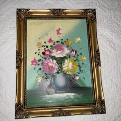 Vintage roses floral flower original PAINTING hand painted yellow pink