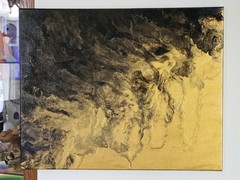 “Obsidian Drift“: A Study in Black & Gold Motion” OOAK abstract Painting.