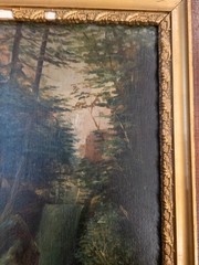 Antique American Hudson River School Waterfall Landscape Painting Unsigned