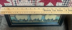 Folk Art Americana Three Sheep Flag Border American Wood Cass Frame Galion OH