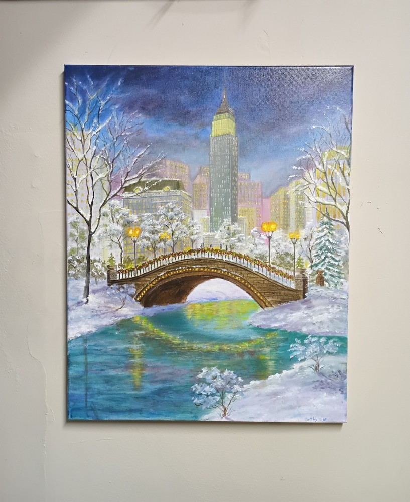 Art 16″/20″ Winter City Original oil painting Stretched Canvas