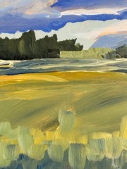 Landscape Painting 9×12 Country Meadow Home Decor Wall Art R. Stevens