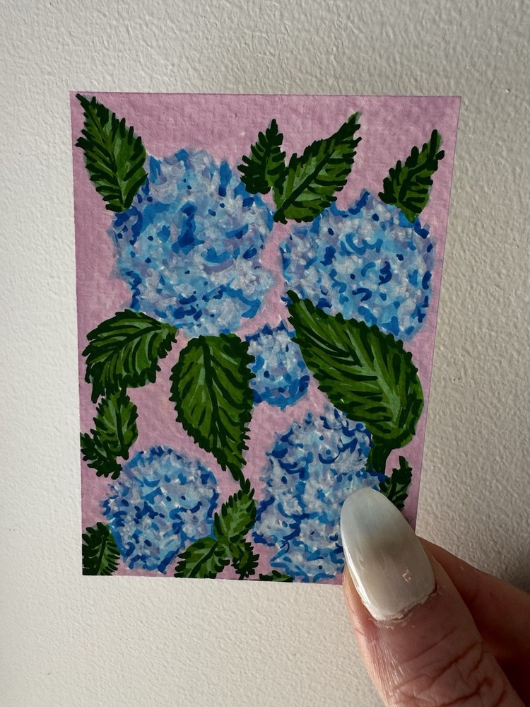 ACEO Original-Hydrangea Flower Blue- Pop Art – Acrylic Painting By Ella