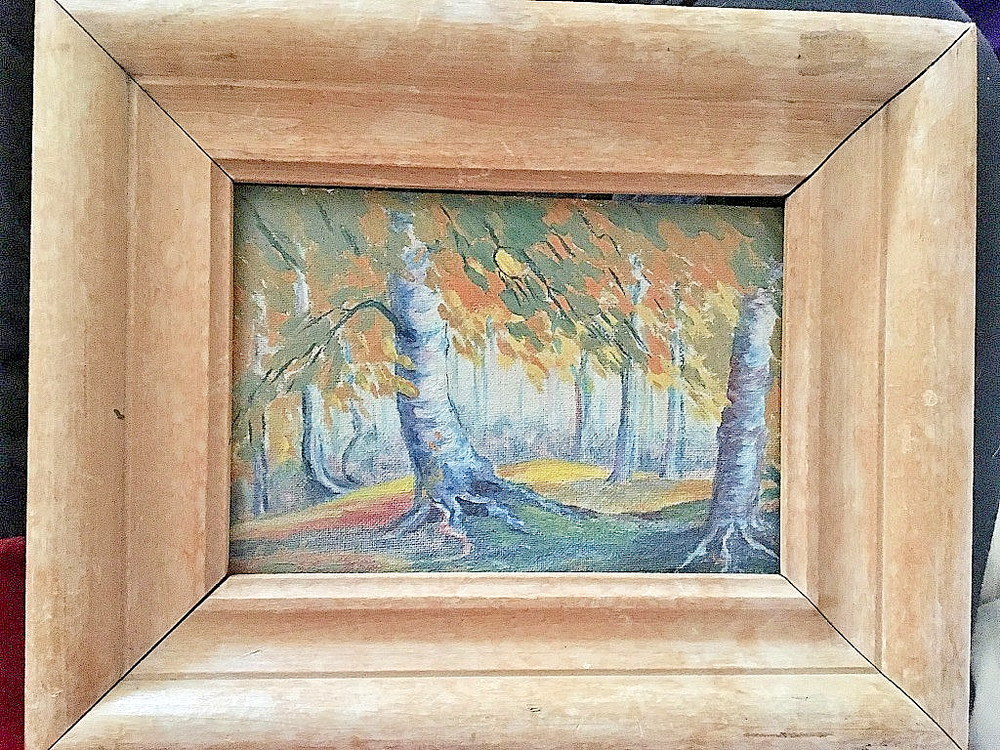 Vintage Original Small Gem Oil Painting Plein Air Landscape Trees Fall unsigned