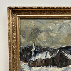 Handcrafted Winter Landscape Oil Painting „Snowy Village“ Russian Artwork