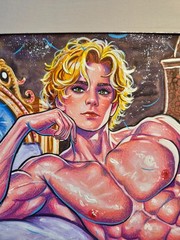Original Gay Male Sensual Prince Royal Fantasy Painting Blonde Man Handmade A4