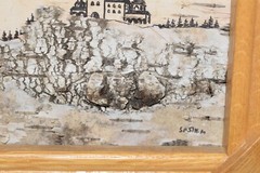 Original Painting Miniature Folk Art White Birch Bark Church Signed Sasin M.