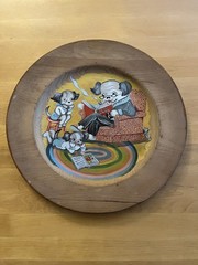 Dogs Reading Vintage Folk Art Painted Wooden Plate – 13.5 inches