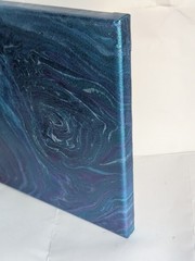 Abstract Fluid Pour Painting Iridescent Teal 8″ X 8″ Canvas Acrylic Decor Art