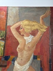 MID CENTURY PAINTING NUDE WOMAN WOMEN FEMALE MODEL VINTAGE EXPRESSIONIST LARGE