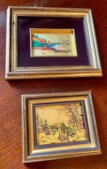 Vintage Miniature Painting Italy Hand Painted Gold Leaf 23k Two Paintings