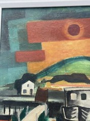 Mid Century Painting Sunset New Jersey Maurice Bilton Listed Famous Cubism 1950