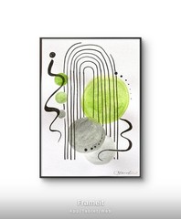 Original Musical Green Painting by Alannah Dyer- Art 5×7 in. Boho Leaves Grey