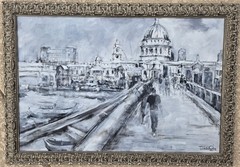 Monochromatic CITYSCAPE Original Oil painting 19,5″x29,5″-Framed 23,5″x33,5″