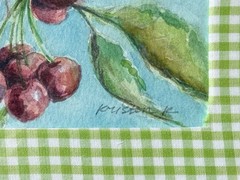 Wooden Framed Original Watercolor Painting Cherry Cottagecore Kitchen Art