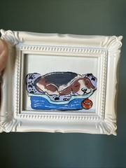 Funny Beagle Dog ,funny,cute,original,miniature Painting,small,mini,framed