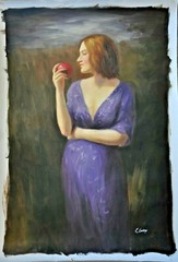 „Eve and the forbidden fruit“ – Handmade Oil Painting on Canvas, 62cmX92cm