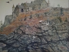 Rare Original Oil Painting Church on Cliff / Edward Arthur Anderson Mid Century