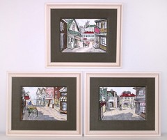 French Village Painting by Helen Jacobson Custom Frame – Cafe Man in Buggy