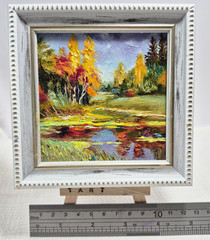 original autographed oil painting framed.мAutumn Landscape. impressionism.4×4