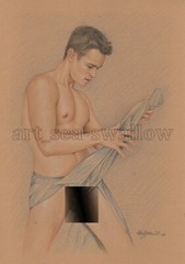 Original drawing A4 Art Colored Pencil painting male model on kraft paper new165