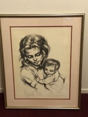HYACINTHE KULLER PENCIL SIGNED LITHOGRAPH NUMBERED MOM AND CHILD