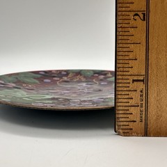 Vintage Enamel On Copper 6” Plate Trinket Dish Wall Decor Grapes Leaf Motif