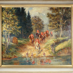 Willy P. Ahrweiler (1905–1987) Oil Painting of a Fox Hunt, Horses and Hounds
