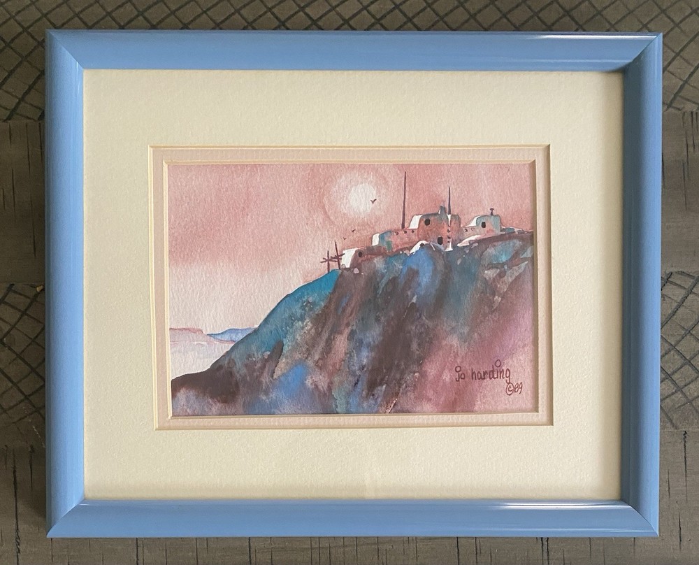 original watercolor painting signed framed Mesa Moonrise SW Landscape Jo Harding