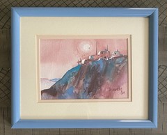 original watercolor painting signed framed Mesa Moonrise SW Landscape Jo Harding