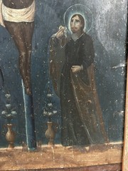19th Century Retablo Antique Mexican Oil on Tin Painting Crucifixion of Christ