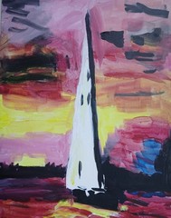 Neo-expressionism/Abstract Sunset Sail 11×14 Handmade Colorful Art Painting