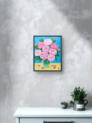 Original Contemporary 11×14 Signed Floral Bouquet Acrylic Canvas Pink Art