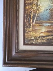 Autumn Creek Landscape Oil on Canvas, Signed Cantrell, Framed 16.5×14.5