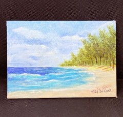 Original Artist Signed Painting Beach Scene Acrylic Canvas Board 5×7