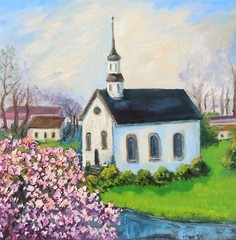 Original Oil Painting Landscape Church Painting Chapel Original Artwork 30x30cm