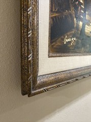 S. Garriga Signed COA Landscape Painting Framed Street Scene Bronze 24×36”
