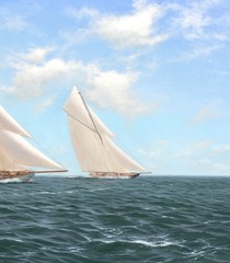 Large 1894 Yacht Solent Race Britannia and Vigilant – by STEPHEN J RENARD