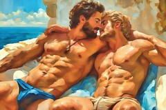 Original gay art giclée painting „Rob & Allen In Mykonos“ Signed/Numbered