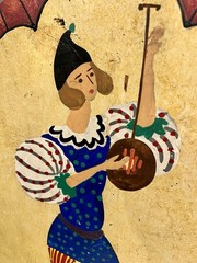 Vintage Folk Art Diptych Hand Painted Wood Panel Pcs Mid Century European Style