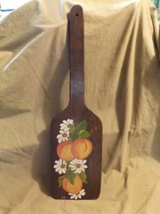 Vintage ~6×21.5″ Wood Peel Folk Art Hand Painted Peaches Daisies by KIT