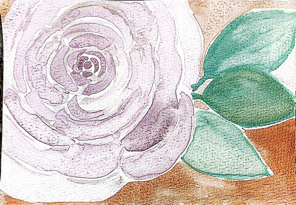 Single Pastel Pink Rose Bloom Vibrant Watercolor Impressionist 5×7 Painting.