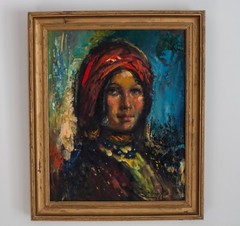 CYRUS AFSARY,Original Oil on Canvas GYPSY GIRL 23.25″x19.25″